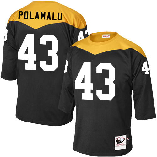 Men's Elite Troy Polamalu Mitchell and Ness Jersey Black Home - #43 1967 Throwback NFL Pittsburgh Steelers